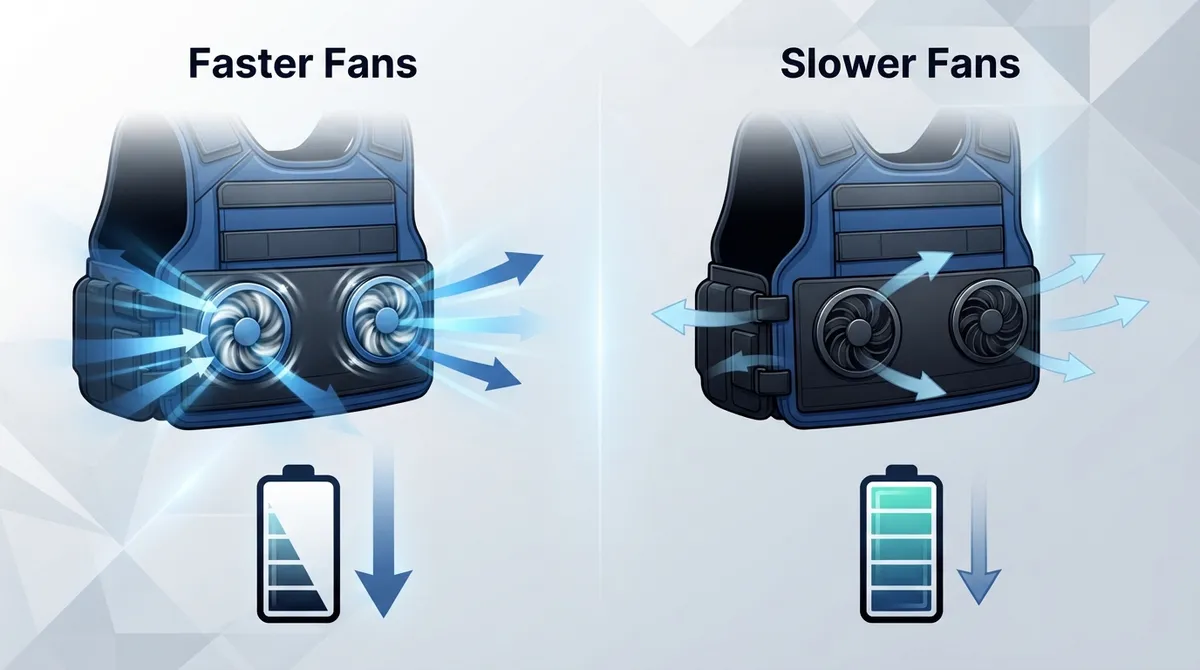 how fan speed affects vest cooling battery life